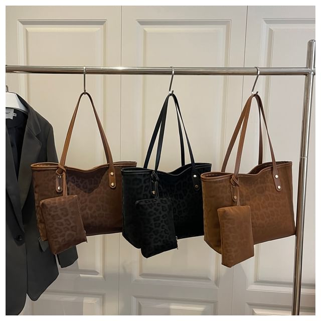 Maorong-Set Leopard Print Tote Bag Pouch