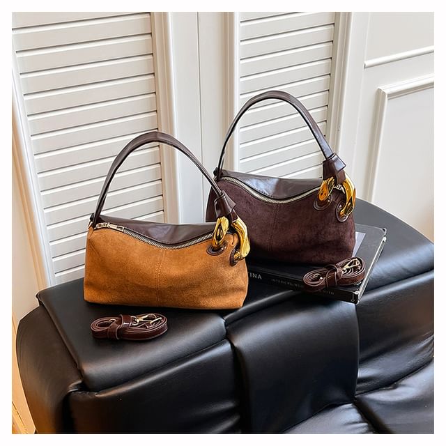 Maorong-Top Handle Faux Suede Crossbody Bag