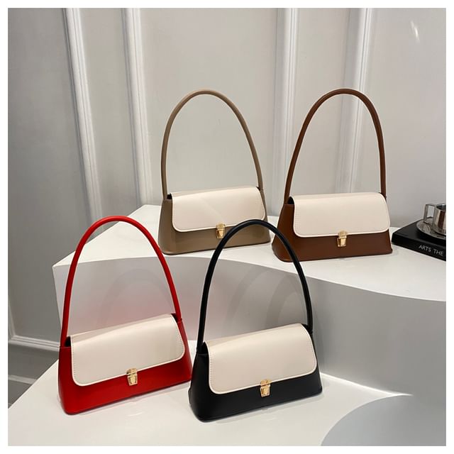 Maorong-Two Tone Faux Leather Flap Shoulder Bag