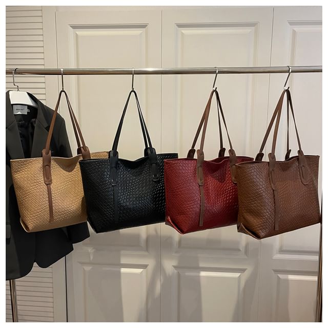 Maorong-Woven Faux Leather Tote Bag