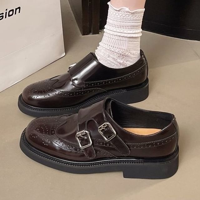 maryanette-Brogue Wingtip Monk Strap Shoes