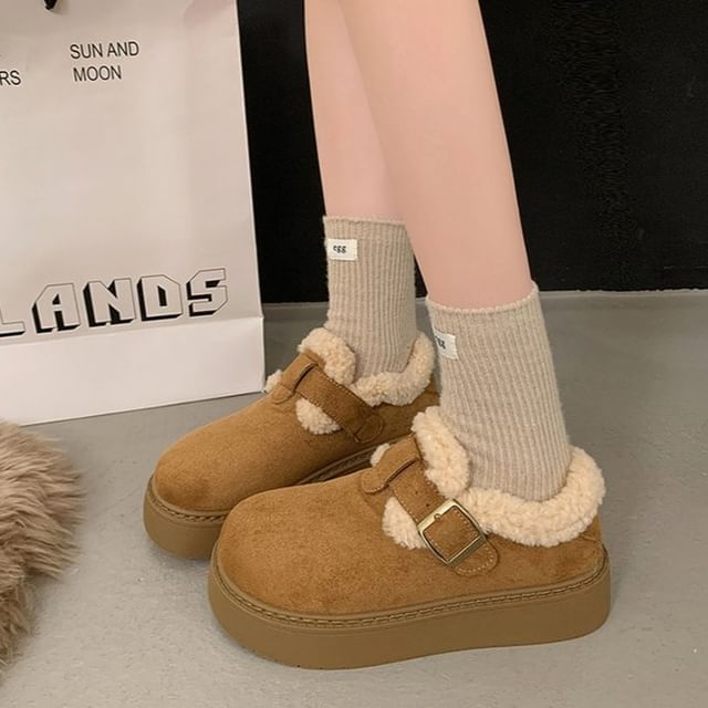 maryanette-Buckled Fleece-Lined Platform Loafers
