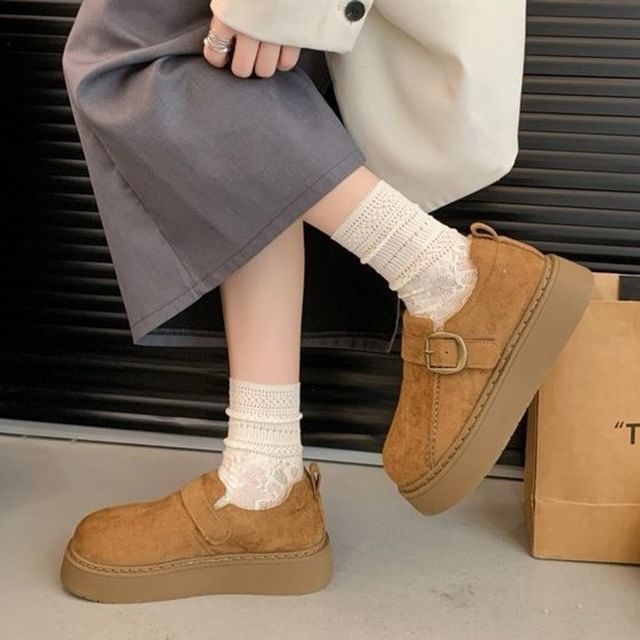 maryanette-Buckled Fleece-Lined Platform Slip-Ons