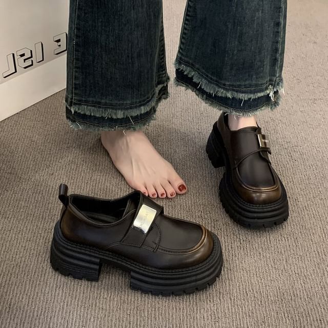 maryanette-Buckled Platform Chunky Heel Loafers