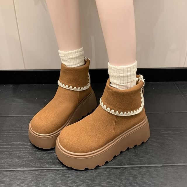 maryanette-Contrast Stitching Platform Short Boots