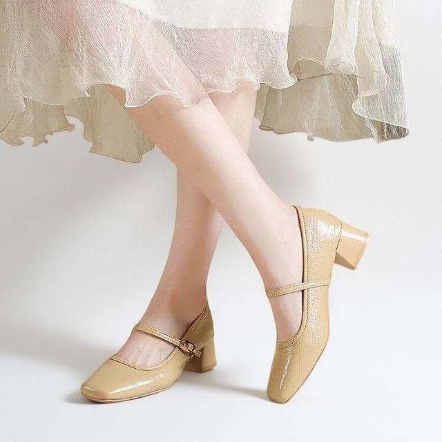 maryanette-Low Heel Square Toe Mary Jane Pumps