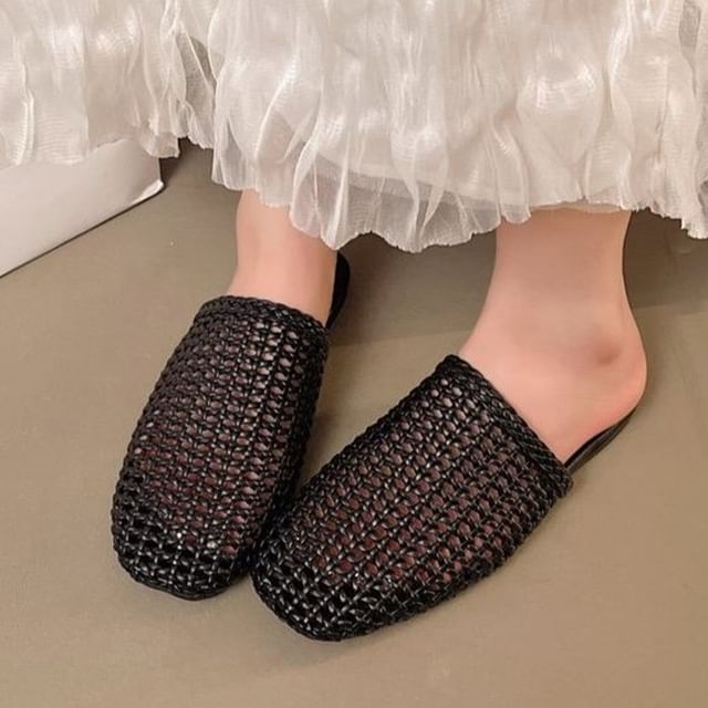 maryanette-Metallic Woven Slide Sandals