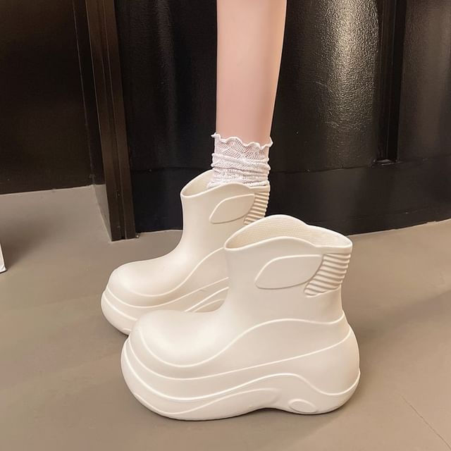 maryanette-Plain Platform Short Rain Boots