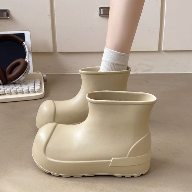 maryanette-Plain Platform Short Rain Boots