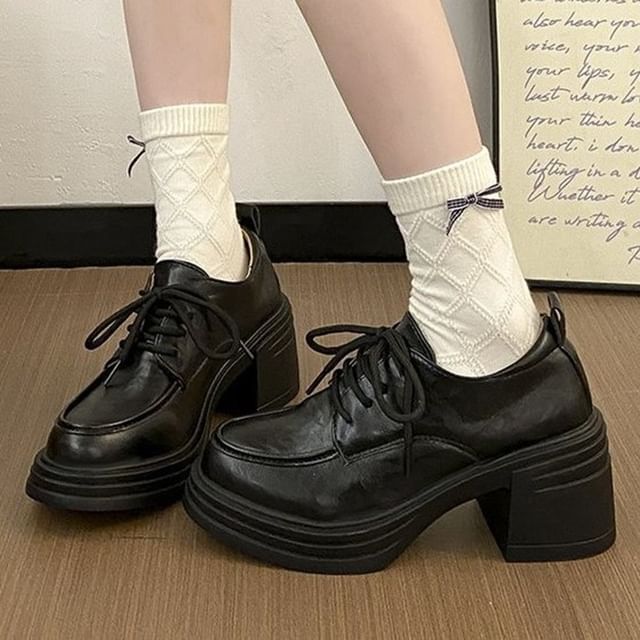 maryanette-Platform Block Heel Lace Ups