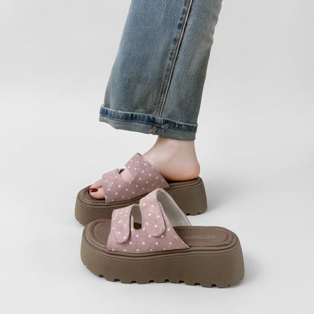 maryanette-Platform Dotted Adhesive Strap Slide Sandals