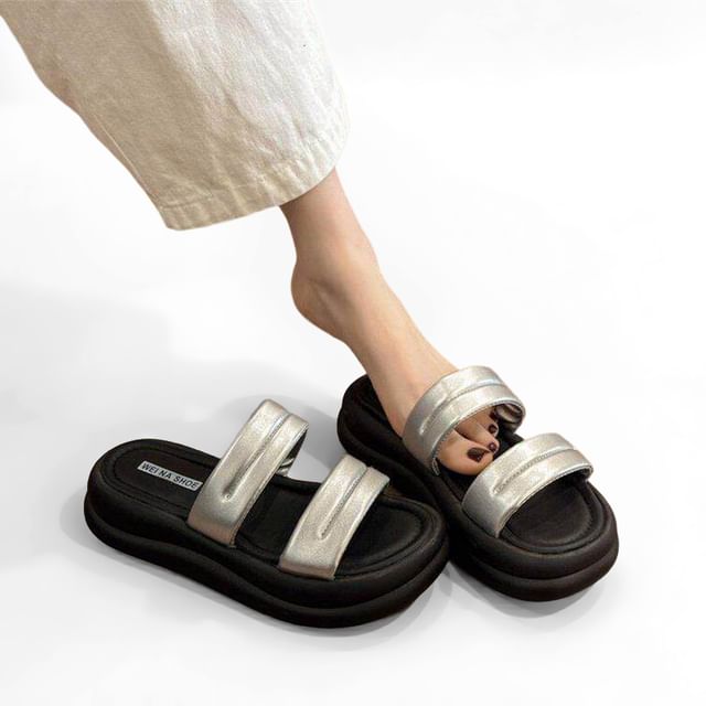 maryanette-Platform Faux Leather Slide Sandals