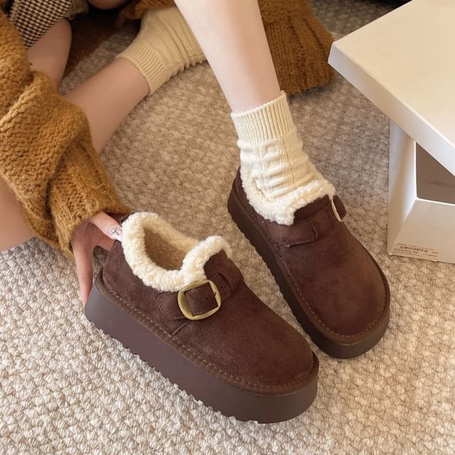 maryanette-Platform Fleece-Lined Buckled Slip-Ons