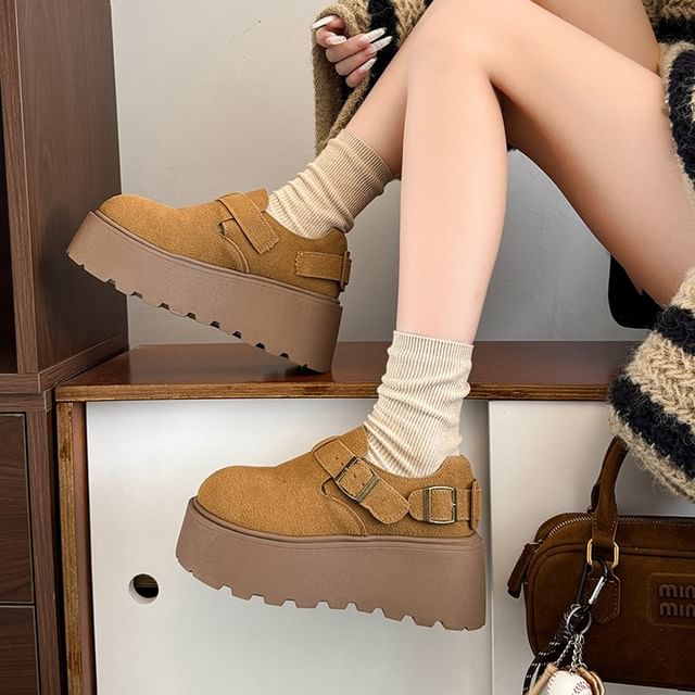 maryanette-Platform Fleece-Lined Buckled Slip-Ons