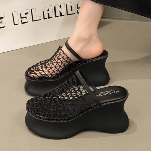 maryanette-Platform Wedge Heel Mesh Mules