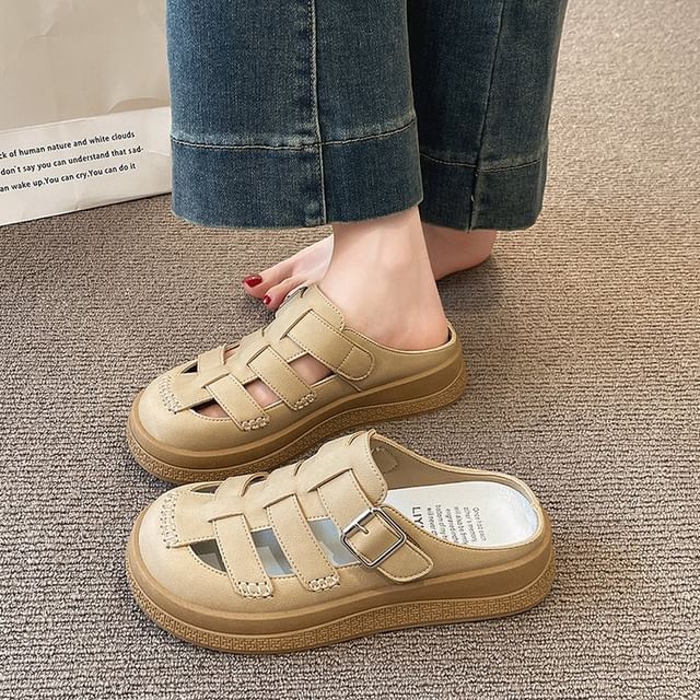maryanette-Platform Woven Buckled Mules