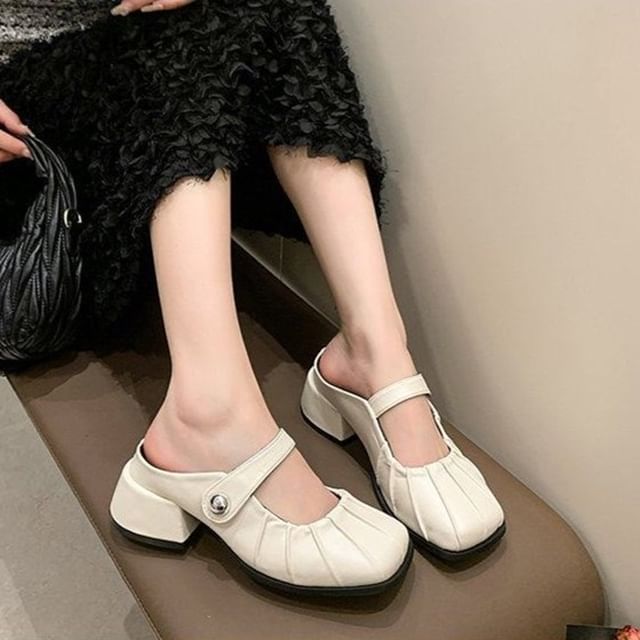 maryanette-Square Toe Block Heel Mary Jane Mules