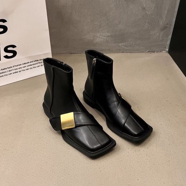 maryanette-Square Toe Chunky Heel Short Boots