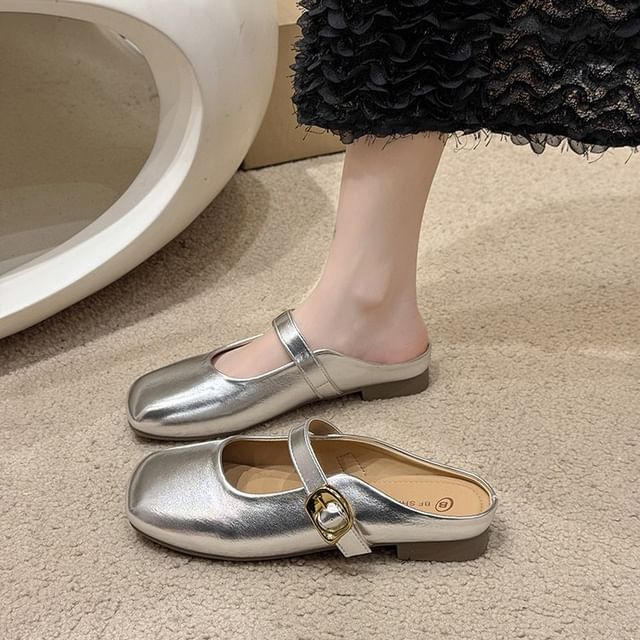 maryanette-Square Toe Plain Mules