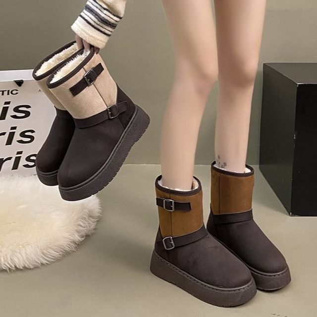 maryanette-Two Tone Buckled Platform Short Boots