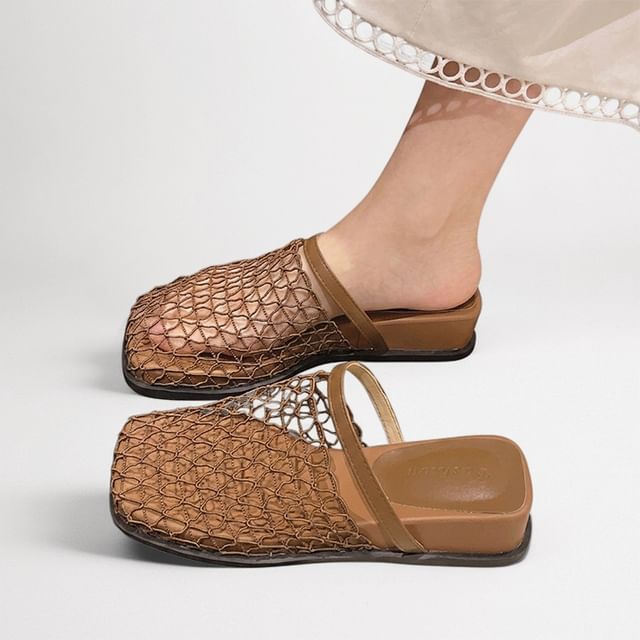 maryanette-Wedge Heel Square Toe Mesh Mules