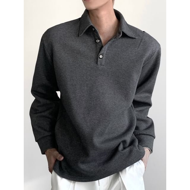 Maviyn-Long-Sleeve Plain Polo Shirt