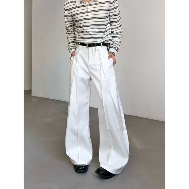 Maviyn-Mid Rise Plain Pleated Wide Leg Pants