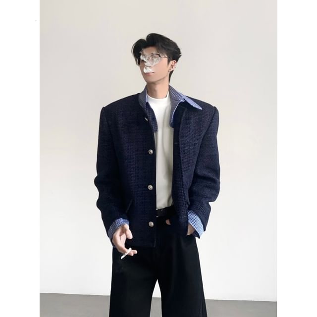 Maviyn-Mock Two-Piece Tweed Collar Button-Up Jacket