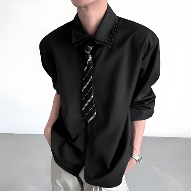 Maviyn-Plain Button-Up Shirt