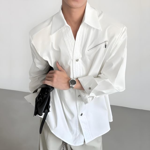 Maviyn-Plain Button-Up Shirt