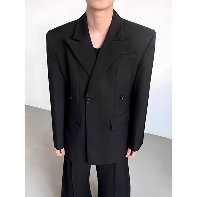 Maviyn-Plain Double-Breasted Blazer