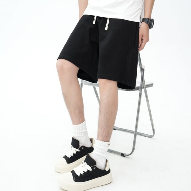 Maxelane-Drawstring Waist Plain Shorts