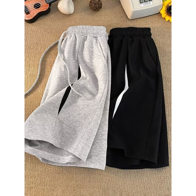 Maxelane-Drawstring Waist Plain Sweatshorts