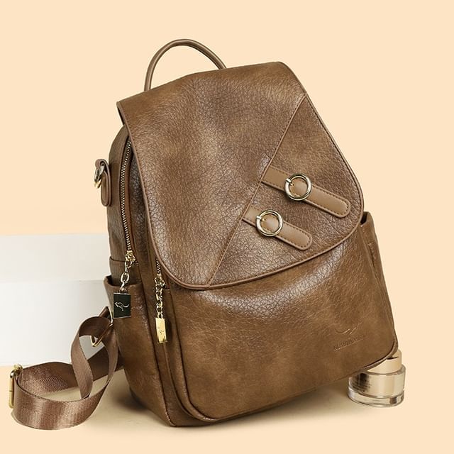 Mayanne-Buckled Genuine Leather Flap Backpack