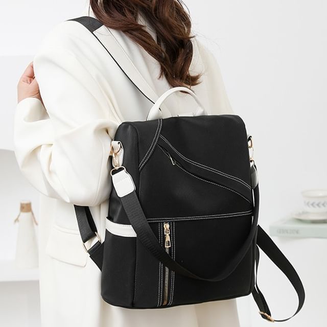 Mayanne-Contrast Trim Faux Leather Backpack