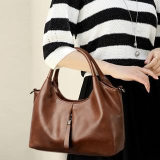 Mayanne-Front Zip Top Handle Genuine Leather Shoulder Bag