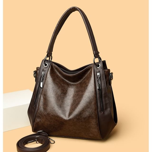 Mayanne-Genuine Leather Plain Zip Shoulder Bag