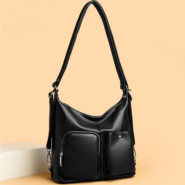 Mayanne-Genuine Leather Plain Zip Shoulder Bag