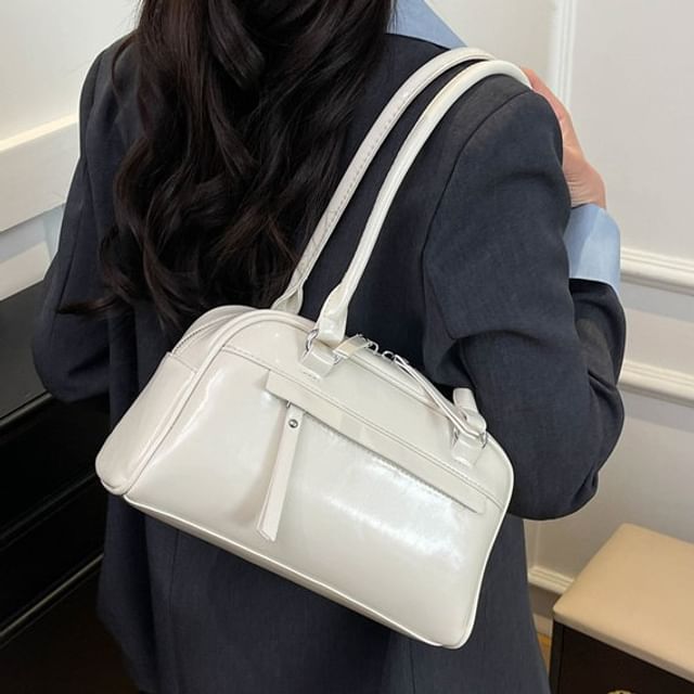 Mayanne-Plain Faux Leather Bowler Bag