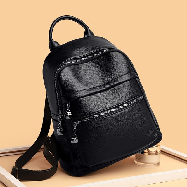 Mayanne-Plain Genuine Leather Backpack