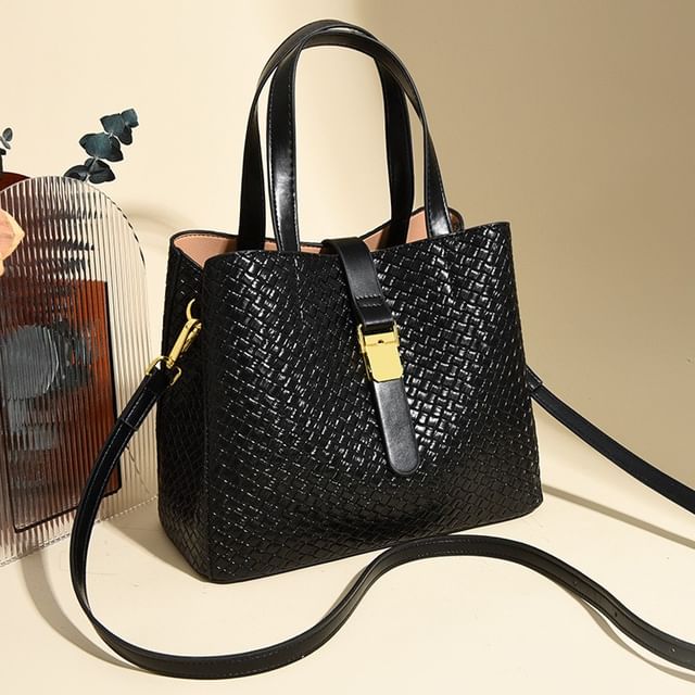 Mayanne-Plain Genuine Leather Crossbody Tote Bag