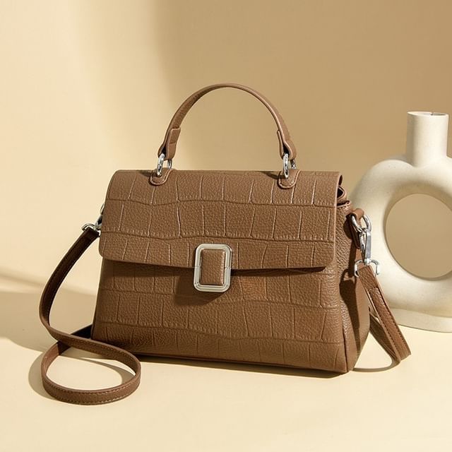 Mayanne-Plain Genuine Leather Flap Crossbody Bag