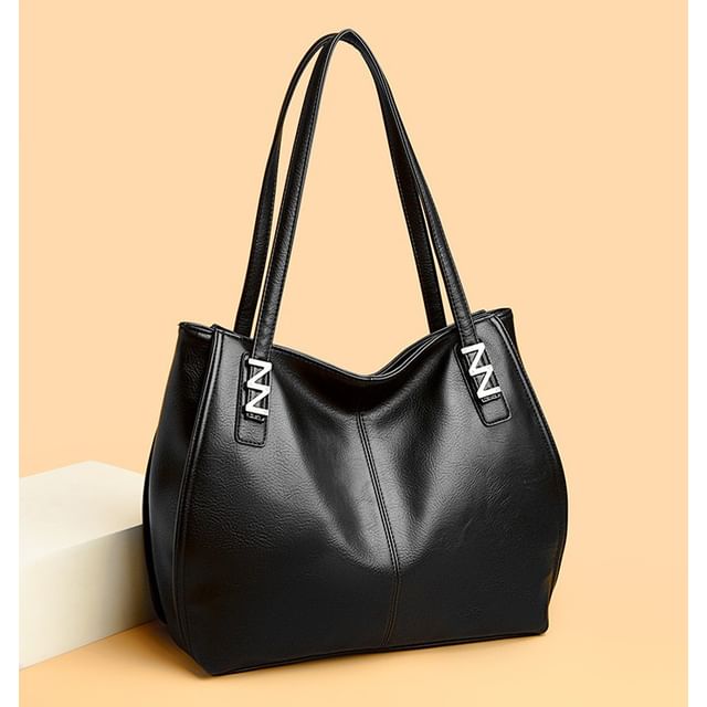 Mayanne-Plain Genuine Leather Tote Bag
