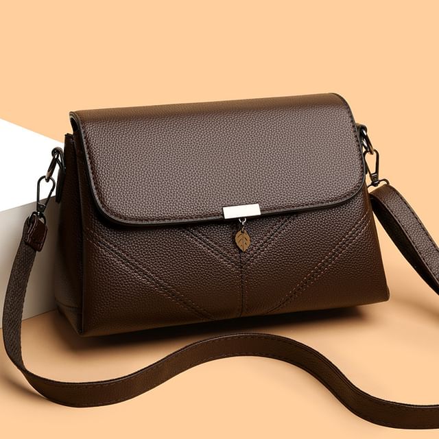 Mayanne-Plain Leather Flap Crossbody Bag