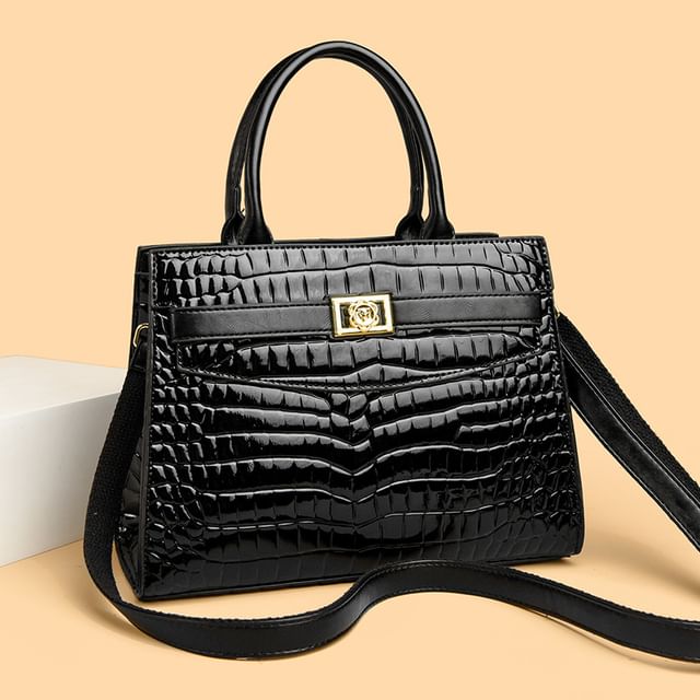 Mayanne-Top Handle Croc Grain Crossbody Bag