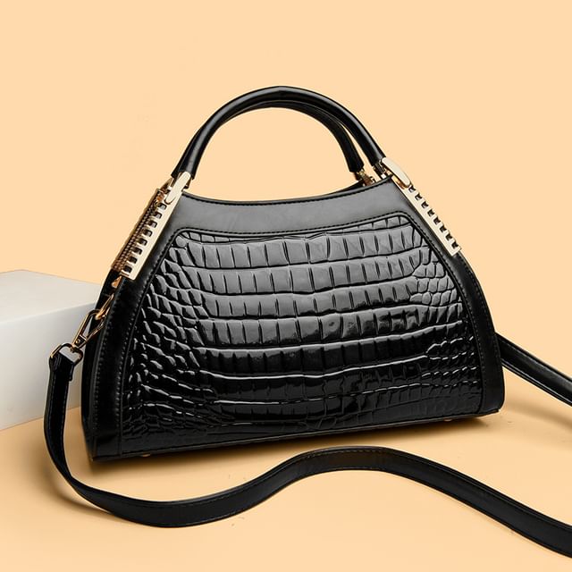 Mayanne-Top Handle Croc Grain Crossbody Bag
