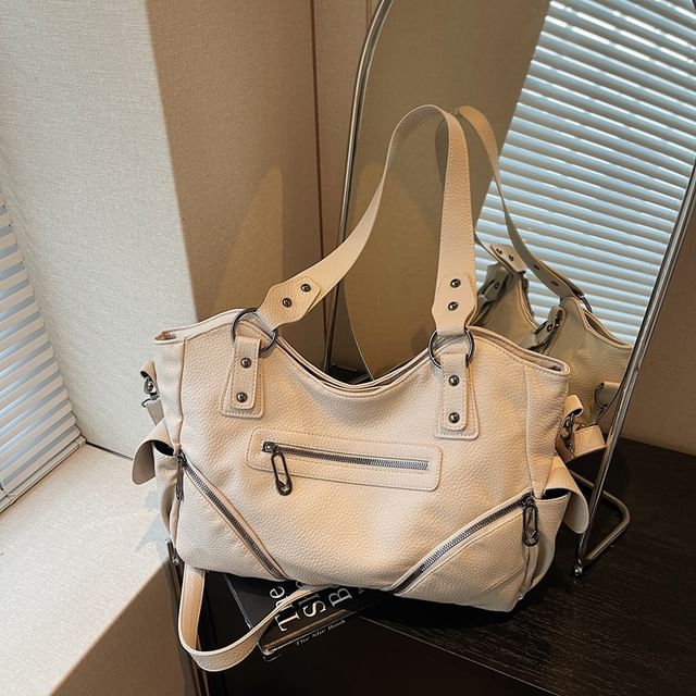 Mayanne-Zip Studded Flap Pocket Tote Bag