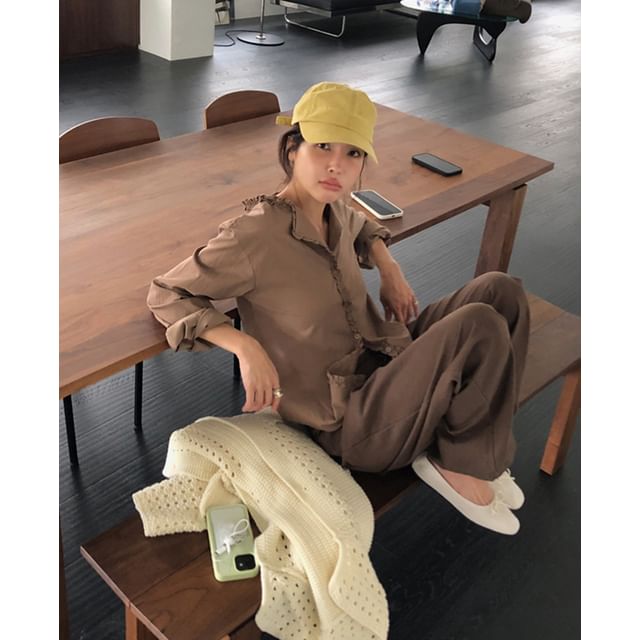 maybe-baby-Frill-Trim Button Blouse