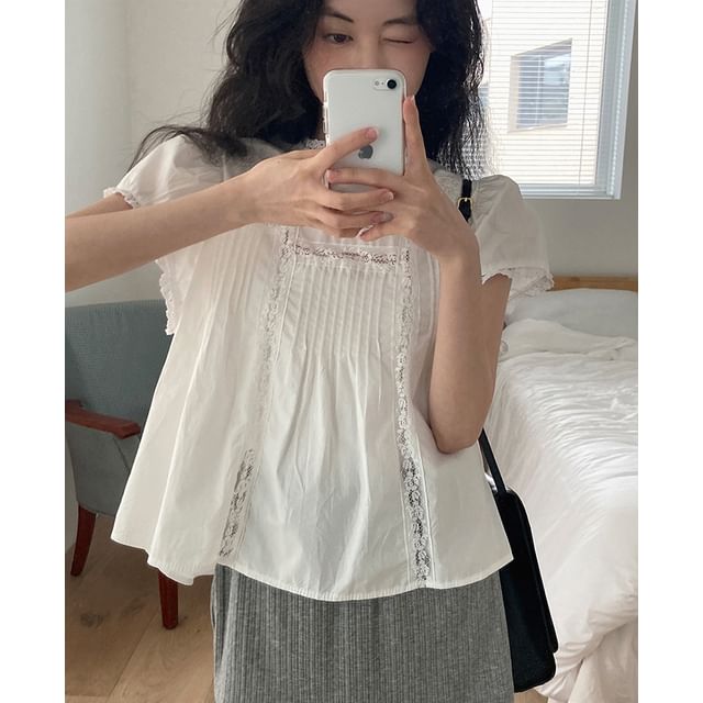 maybe-baby - Lace-Trim Pintuck Blouse | YesStyle