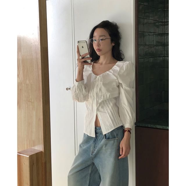 maybe-baby-Ribbon Pintuck Blouse